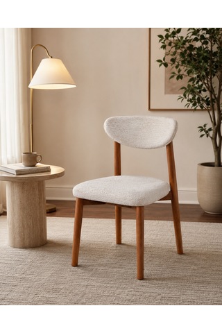 Ganni Home Alfa Sandalye 2 Li Set Krem Ceviz Gürgen İskeletli, Kolay Silinebilir Kumaşlı Modern Yemek Sandalyesi Krem - Ceviz