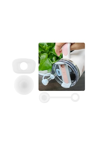 Quencher Uyumlu 3 Lü Silikon Set Sızdırmaz Tıpa, Pipet Koruyucu Ve Taban Kılıfı Beyaz