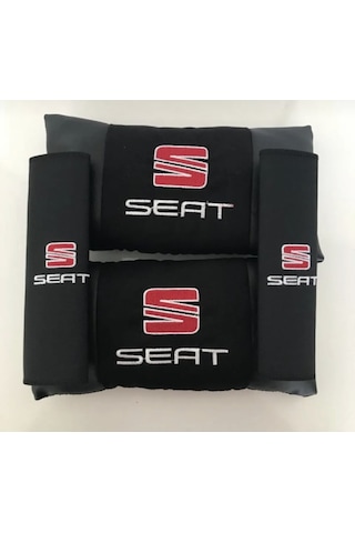 Seat Nakışlı Deri 1 Çift Boyun Yastık Ve 1 Çift Kemer Pedi