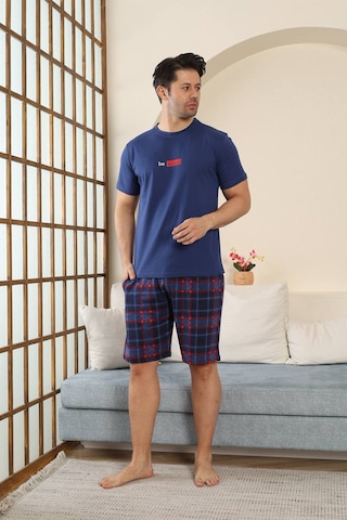 Seboteks %100 Pamuklu Kısa Kollu Cepli Erkek Şortlu Pijama Takımı 2015 İndigo