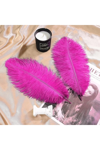 Kuzey Oyuncak 3 Adet Büyük Boy 35 Cm Koyu Pembe Deve Kuşu Tüyü Vıp Dark Pınk Ostrıch Feather Dekor Pembe Kuş Tüyü 5+