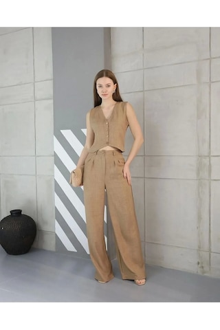 Genculus Rahat Form Yelekli Pantolon Takım Modern Fit Keten Takım Siyah