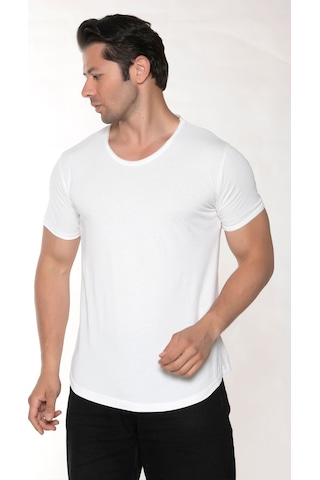 Black Horn Erkek Geniş Yaka %100 Pamuk Salaş T-shirt KIRIK BEYAZ