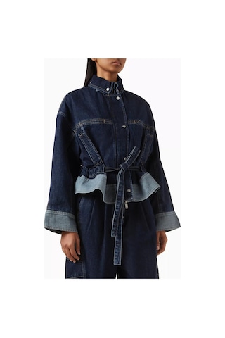 3.1 Phillip Lim Kemerli Boxy Denim Ceket, Peplum Detaylı, Oversize Kesim Lacivert