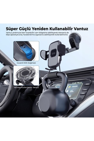 Bix Bxch7 Çift Fonksiyonlu Araç İçi Vantuzlu Telefon Tutucu Siyah