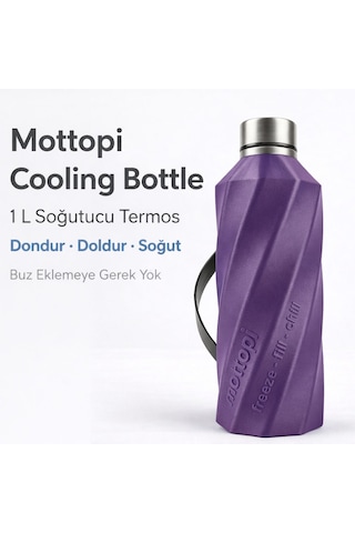 Mottopi Soğutucu Saplı Termos 1 L Cooling Bottle Dondur Doldur Soğut, Buzsuz Soğuk Su Termosu, Soğutucu Şişe, Taşınabilir Sıvı Soğutucu Mor