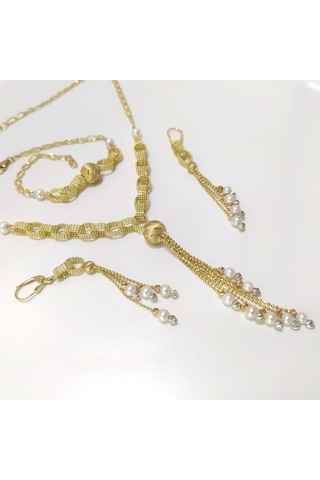 Dorika Toplu Inci Set Takım 14 Ayar Altın