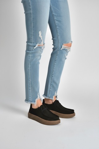 Fox Shoes V944092701 Siyah Hakiki Deri Nubuk Günlük Ayakkabı Siyah