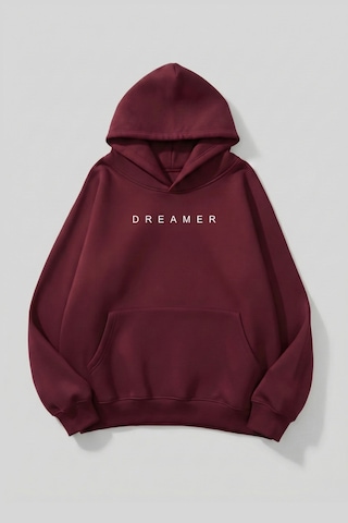 Uyguntarz Unisex Yumuşak Dokulu Dreamer Baskılı Tasarım Oversize 3 İplik Hoodie Sweatshirt Bordo