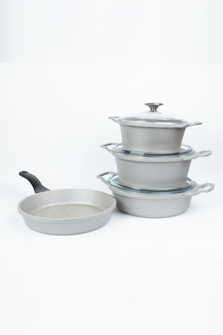 Masterchef Döküm 7 Parça Dik Kulak Tencere Seti Gri