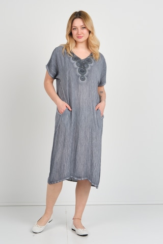 Ella Camelia Kadın Omuz Detaylı Çift Cepli Kendinden Desenli Elbise 19e074 Indigo Indigo