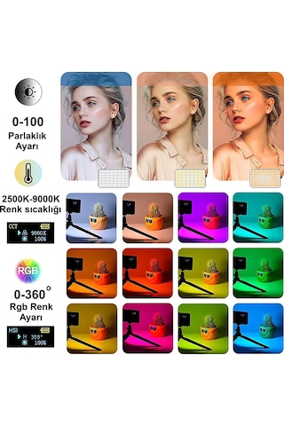 HyMark RGB-CL120 9000K LCD Ekran LED Video Fotoğraf Dolgu Işığı