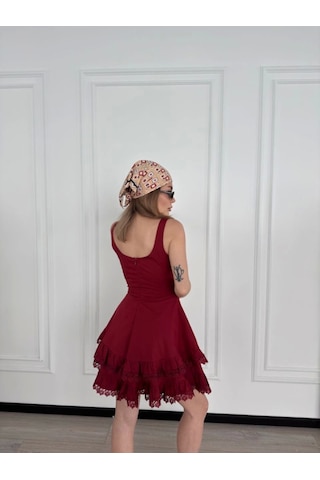 Tua Moda Mini Askılı Elbise - Bordo Bordo