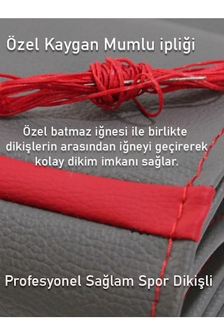 Tr Honda İle Uyumlu S200 Gri İçin Süper Deri Kırmızı Yüzüklü Dikişli Direksiyon Kılıfı