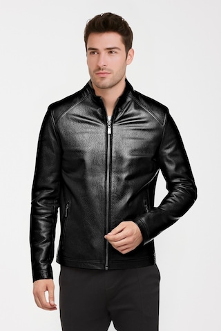 Derije Puyol Hakiki Jumbo Deri Erkek Siyah Mont