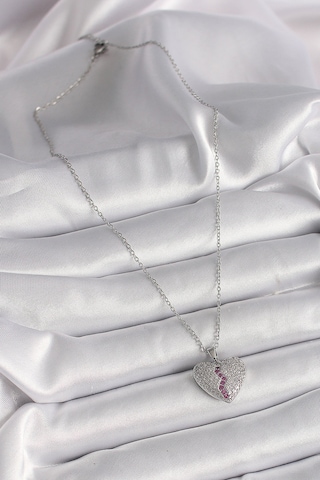 Gümüş Renk Zincir Zirkon Taşlı Kalp Model Kadın Kolye - Ebj241228w30253 Bakır