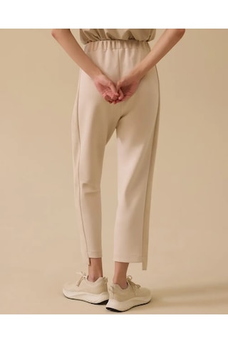 Elastik Bel Süet Detaylı Pantolon Scl Bej