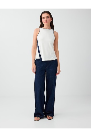 Jimmy Key Koyu İndigo Mavi %100 Pamuk Yüksek Bel Denim Pantolon 6sw187118452