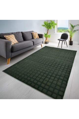 Latte Yumuşak Peluş Dokulu Yeşil Çocuk Odası Oturma Odası Salon Mutfak Halısı Y465a Wm26 Yeşil