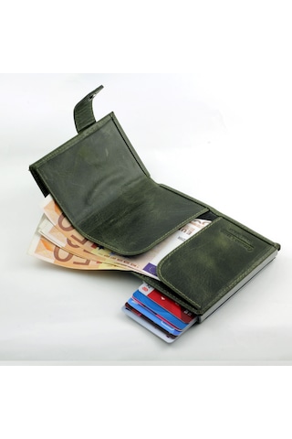 Ancora Leather Crazy Hakiki Deri Erkek Cüzdanı Otomatik Yeşil