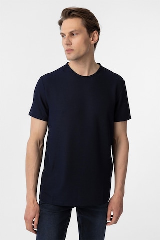 Süvari Lacivert Slim Fit Armürlü Bisiklet Yaka Tişört-37379 Lacivert
