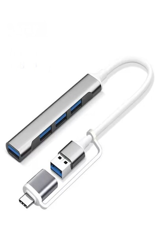 Alüminyum Metalik 4'ü 1 Arada Usb + Type-c Çevirici, Usb 3.0 Hızl