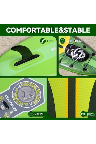 Plans Yeşil Stand Up Paddle Board 335x84x15 Cm Ölçülerinde Şişme Sörf Tahtası Full Set