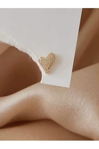Eva Takı Store Kalp Zirkon Taşlı Model Kıkırdak Tragus Helix Piercing Gold Altın Renk Küpe Altın