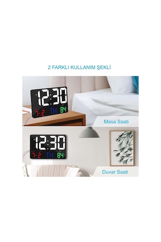 Dijital Duvar Saati Hd Led Ekran Tarih Gün Sıcaklık Alarm Usb Dekoratif 25x16cm Siyah