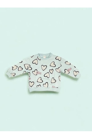 Kız Çocuk Kalp Detaylı Pamuklu Sweatshirt-15169 Mint