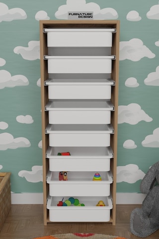 8 Sepetli Çok Amaçlı Dolap Oyuncak Dolabı - Atlantik Çam - Beyaz