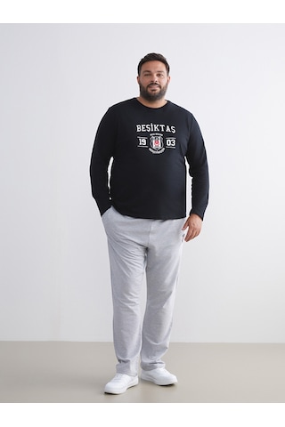Lc Waıkıkı Siyah Büyük Beden Beşiktaş Baskılı Erkek Pijama Takımı