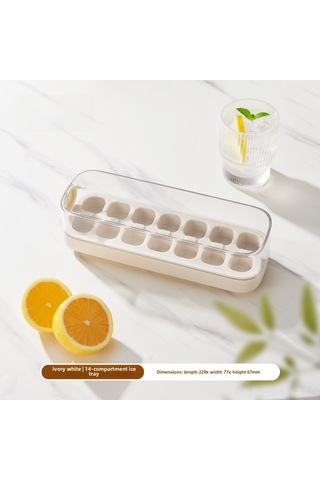 Dianziye Gıda Grubu Silikon Buz Kalıbı 14 Hücreli Basma Koluyla Evde Buz Hazırlama Kutusu Kapaklı Donma Aleti Beyaz Diğer