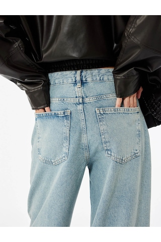 Koton Taşlı Wide Leg Açık İndigo Kadın Jean Pantolon 7wal40047md