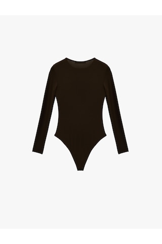 Koton Uzun Kollu Bisiklet Yaka Slim Fit Bodysuit Kahverengi 6sak80059ek Kahve