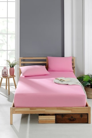 Valezium Tek Kişilik Akfil Kumaş Lastikli Fıtted Yastıklı Çarşaf Seti 90x200 Pembe Pembe