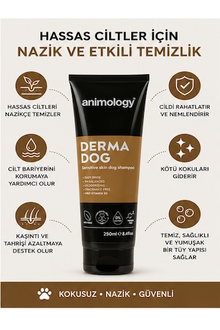 Animology Derma Dog Hassas Ciltlere Özel Parfümsüz Köpek Şampuanı Pro Vitamin B5 250 Ml
