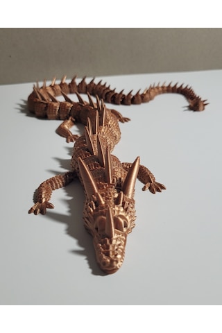 55 Cm Bakır Renkli Dev Ejderha Figürü 3d Baskı Ejderha Heykeli Metalik Görünümlü Tasarım