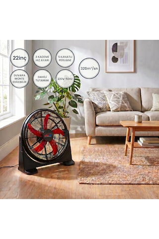 Microstar 22inç 55cm Çap Yer Tipi -duvara Monte Edilebilen 5 Kanatlı Vantilatör