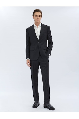 Kip Antrasit Çizgili Modern Fit Yün Karışımlı Takım Elbise 6 Drop Antrasit