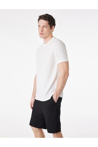 Koton Regular Fit Dokulu Cepli Beli Bağcıklı Şort Siyah 6sam40016mk