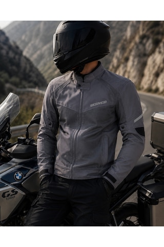 Scoyco Jk118 Motosiklet Montu Yazlık Fileli Dayanıklı Kanvas Kumaş Motorcu Mont Gri