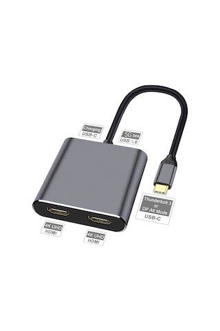 Type-c To 2x Hdmı 1x Usb 3.0 1x Type C Şarj 4 İn 1 Çevirici
