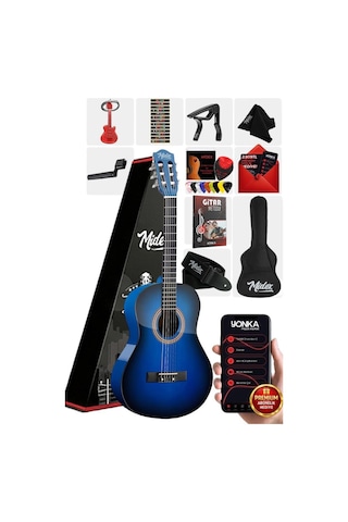 Midex Cg-36bl Kaliteli 36 İnç 3/4 Juniur Çocuk Gitarı 8-12 Yaş Arası Çanta Askı Capo Nota Sticker Pena Metod