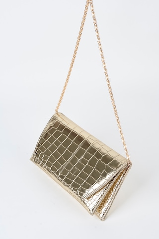 Vivaq Kadın Croco Gold Zarf Tasarım 2 Bölmeli Mini Zincir Askılı Çıt Çıt Kapama Clutch Ve El Çantası