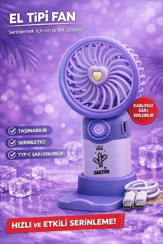 Fit Mor Mini Taşınabilir Sessiz El Fanı 3 Hız Ayarlı Mini El Pervanesi Soğutucu-vantilatör