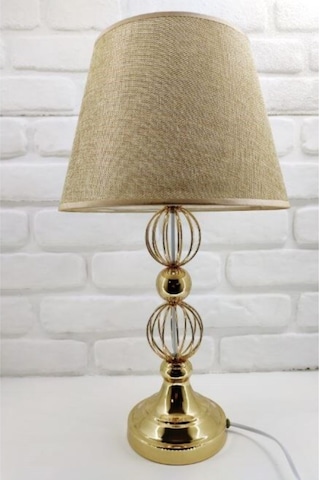 Gold Altın Renk Tel Toplu Metal Ayaklı Kahverengi Şapkalı Abajur Altın - Kahverengi