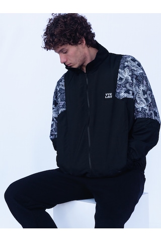 Erkek Kadın Siyah Beyaz Kaplan Desenli Bomber Ceket Siyah