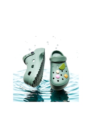 Çocuk Günlük Taş Sticker Detaylı Eva Deniz,plaj,sahil Terliği Yeşil