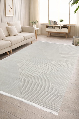 4 Metrekare - 6 Metrekare Bambu Tarz Modern Salon Oturma Odası Mutfak Halısı Antialerjik Krem 6796krem